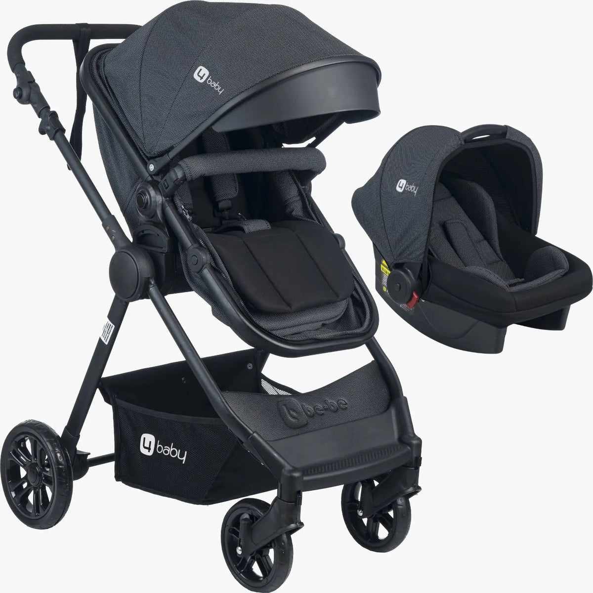 4baby dječija kolica 3 u 1 Elegant Black Travel System crna