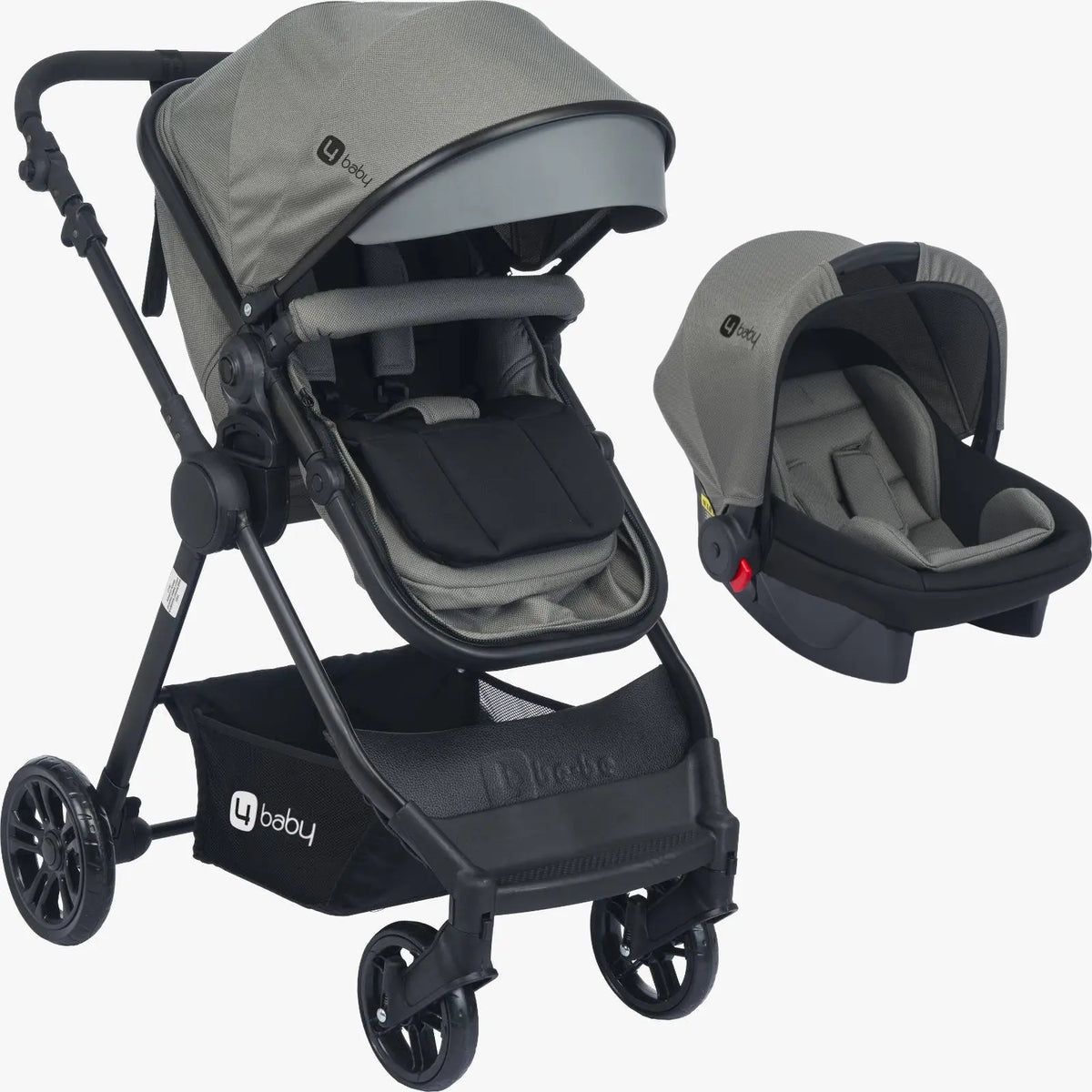 4baby dječija kolica 3 u 1 Elegant Black Travel System siva