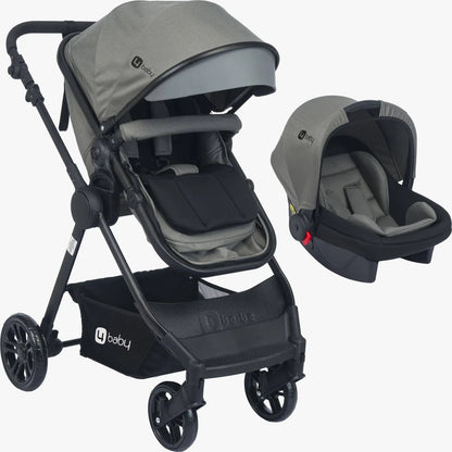 4baby dječija kolica 3 u 1 Elegant Black Travel System siva