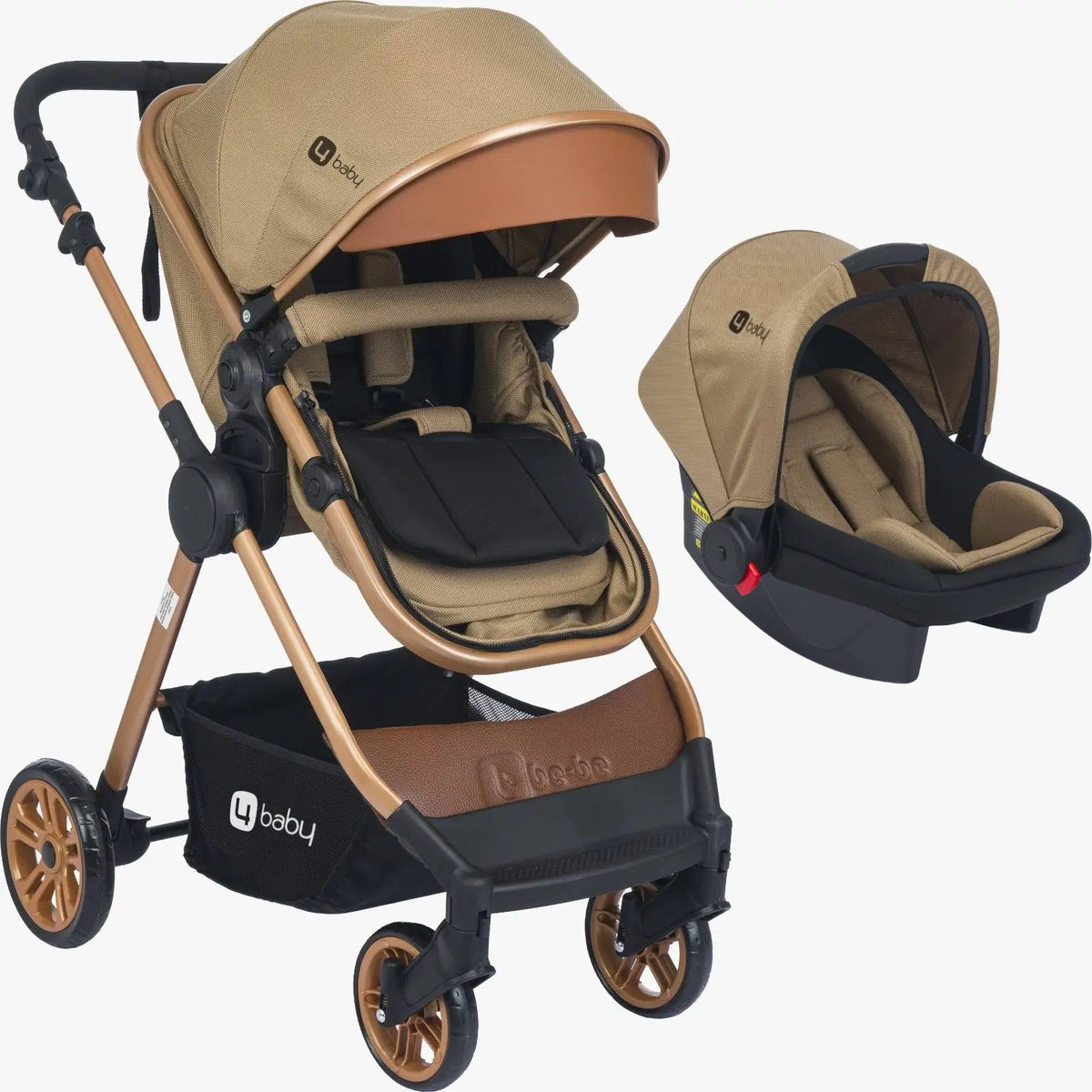 4baby dječija kolica 3 u 1 Elegant Gold Travel System smeđa