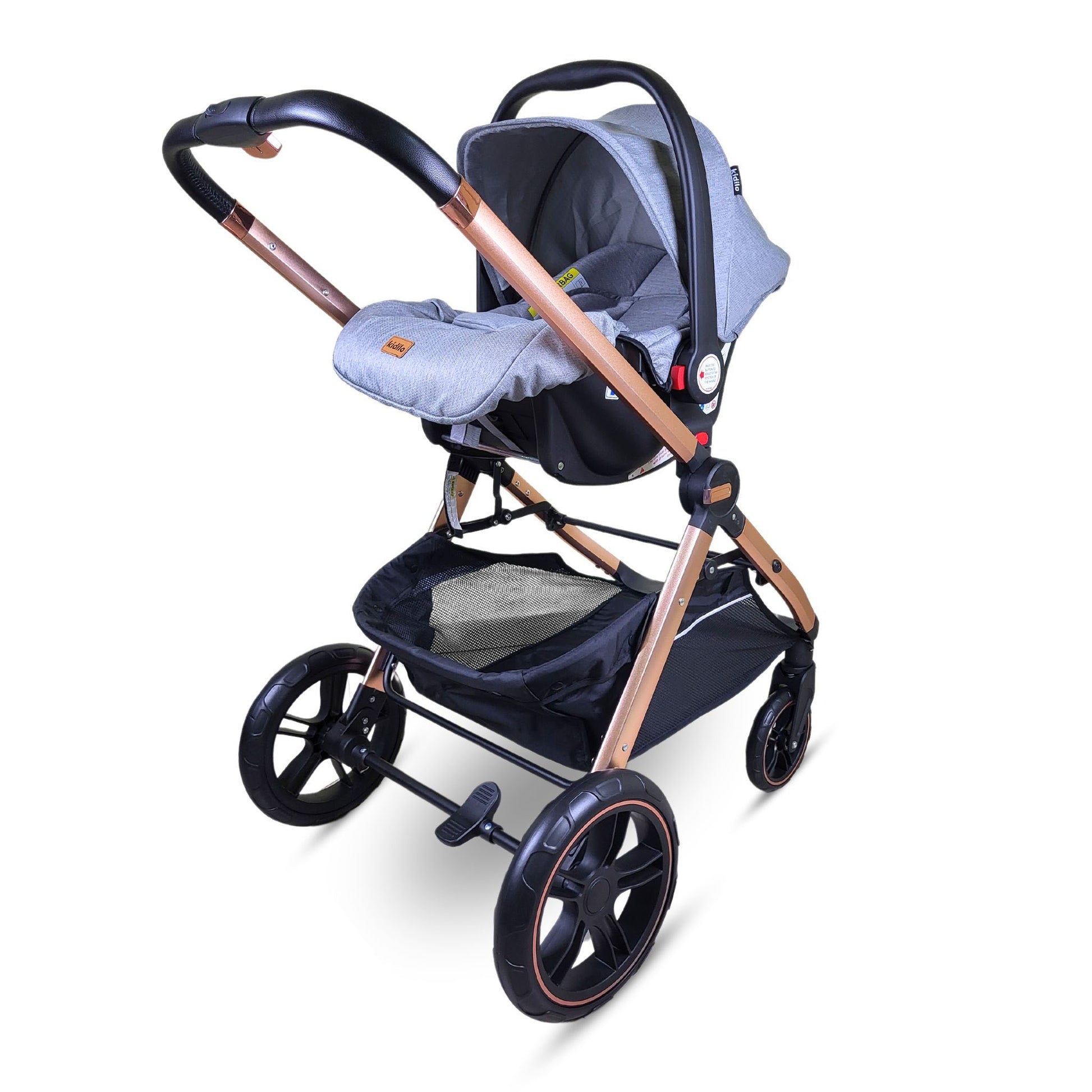 Podesiva 4/1 kolica za bebe sa korpom, autosjedalicom i torbom siva
